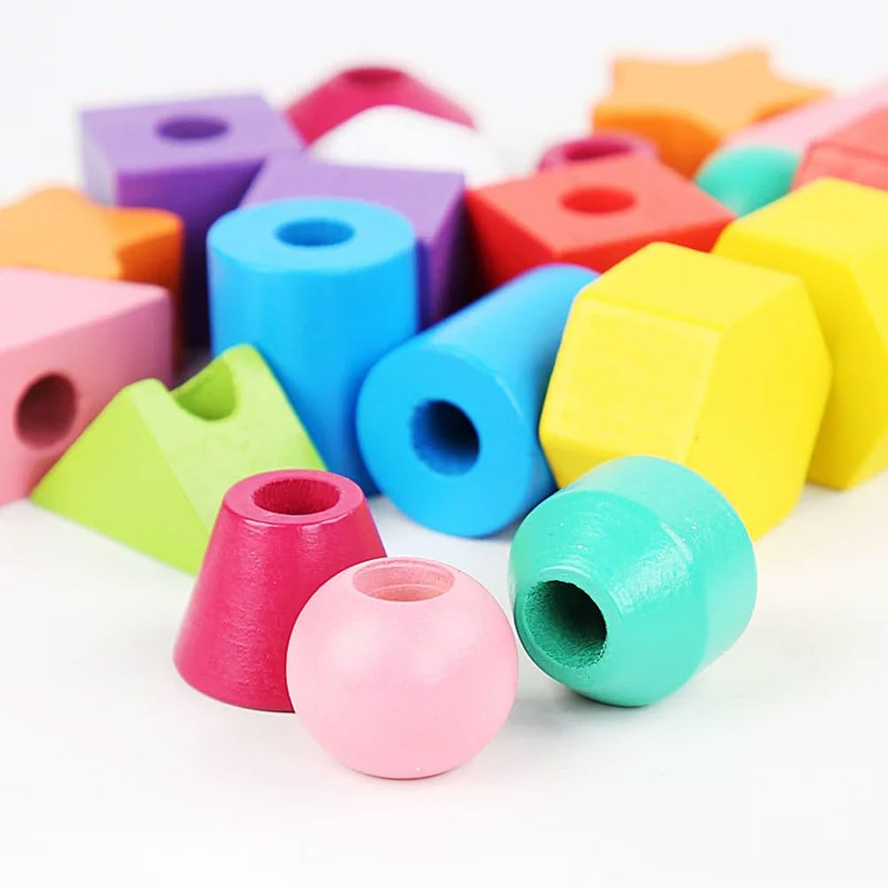 Montessori Holzform-Stapel-Pegboard- und Schnurperlen-Spielzeug | Kleinkind geometrische Farbzuordnungs- und Sortierblöcke, Feinmotorik-Stapler- und Fädelpuzzle-Spiel