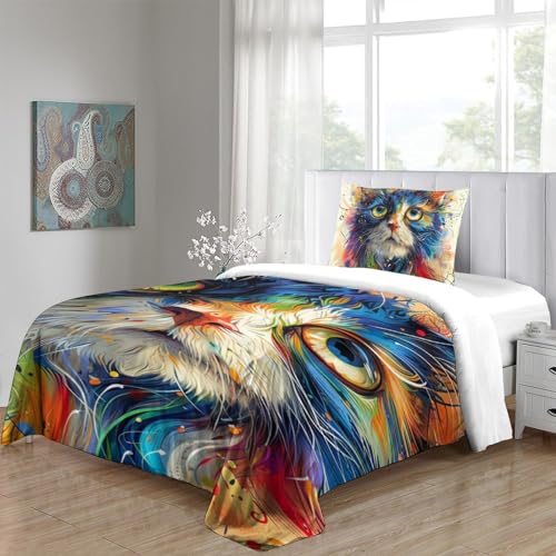 Housse de couette chat 3D anti-plis avec fermeture éclair