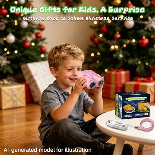 Pozifu 2.0" Pocket Kids Microscope, 2 in 1 1000X Handheld Digital Microscope & 10X Telescope for Kids - Science Kits STEM Toys - Gifts for Girls Boys Ages 3 4 5 6 7 8 9 10 11 12（Pink） — view 6