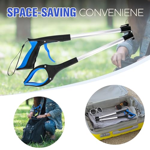 Image of 6-Pack 32inch Upgrade Foldable Grabber Reacher Tool, Reacher Grabber Pickup Tool with 4 inch Wide jaw and 360 Rotating Head,Grabbers for Seniors Outdoor & Indoor (Blue)