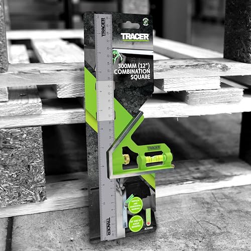 TRACER Kombinationswinkel, 300 mm, 45/90-Grad-Messwerkzeug mit eingebauter Wasserwaage und Anreißwerkzeug, metrische und imperiale Skalen