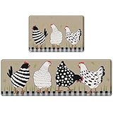Nesphy Anti-Fatigue Rooster Kitchen Rug Set of 2 Cushioned Chicken Rug for Floor, Farmhouse Standing Mat Waterproof Non-Slip Mat PVC Ergonomic Comfort Foam Kitchen Decor