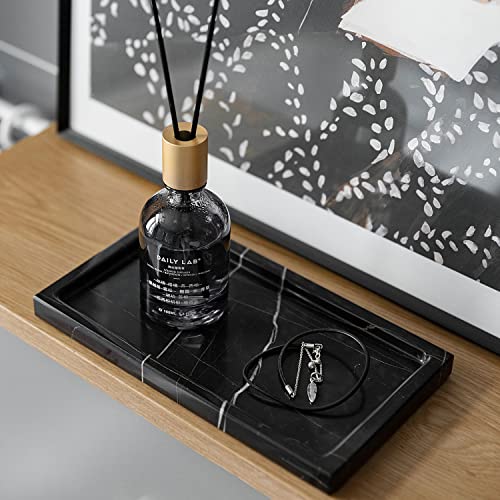 Jimei Natural Real Marble Bathroom Tray Countertop Vanity Tray Makeup Storage Holder Cosmetic Organizer For Dresser, Serving Tray For Kitchen Bathroom, Office Decoration，Medium Size, Black #TOP5