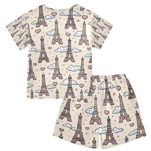 senya Cartoon Eifel Tower A Summer Pajamas Set Short Cotton Sleepwear 2 Piece2