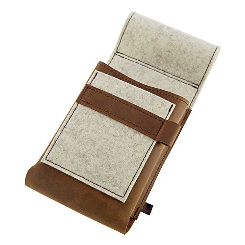ebos Licou de Serveur, Pochette de Serveur, Serveur Holster, pour Les Serveur, en Feutre de Laine Naturel 100%, Gris, et Cuir, Marron