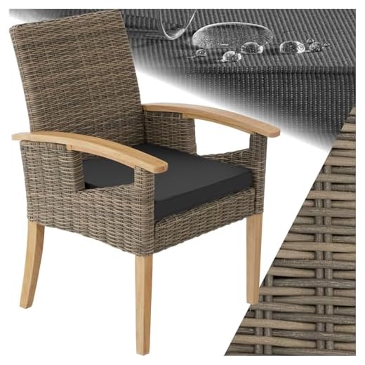 TecTake® Fauteuil avec Accoudoirs pour Salon de Jardin Exterieur en Poly Rotin Fauteuil Salon Confortable, Mobilier de Jardin pour Amenagement Balcon Extérieur Terrasse Veranda