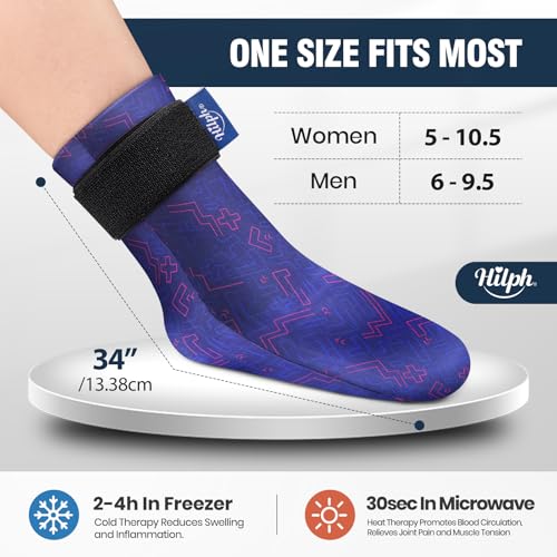 Image of Hilph Full Foot Ice Pack Gel Sock for Hot & Cold Therapy - Reusable Cooling Sock for Toe Pain, Plantar Fasciitis & Hot Feet - Easy Slip On Design for Chemotherapy, Postpartum Recovery, 1 Pair, Blue