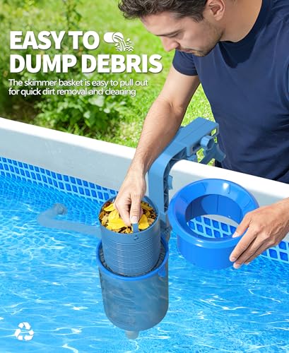 LanOcean Oberflächenskimmer Pool, Höhenverstellbarer Pool Skimmer Set, Einhängeskimmer Pools mit Herausnehmbarem Filterkorb, Ø18cm Poolskimmer für Aufstellpool und Alle Aufblasbarer Pools mit Luftring