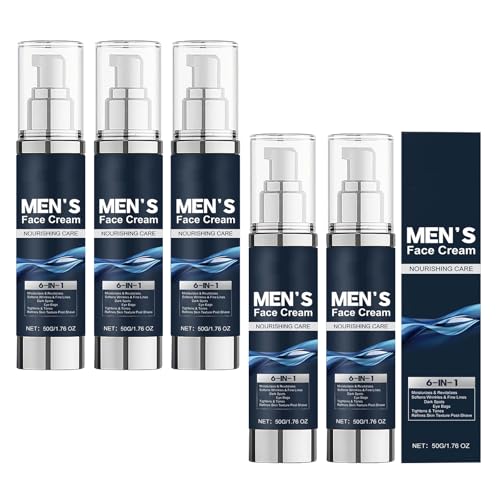 6-in-1-Gesichtscreme Für Männer, Feuchtigkeitscreme Mit Hyaluronsäure, Anti-Aging-Gesichtscremes Für Männer, Multi-Action-Aftershave-Lotion, Straffung Und Straffung, Tränensäcke, 50g (5pcs)