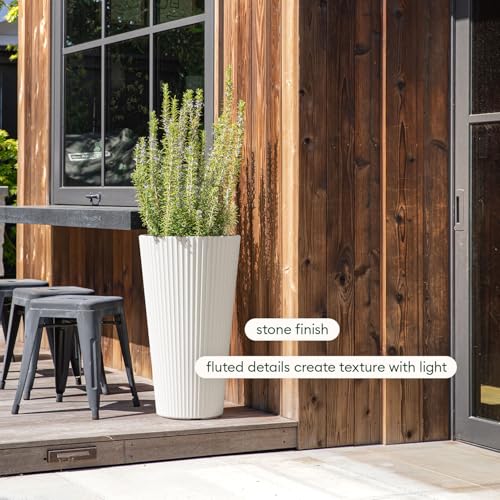 Image of Veradek Demi Series Tall Planter - Tall Tapered Outdoor Planter with Shelf
