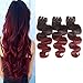 Produktbild Body Waves 3 Bundles Ombre Human Hair Extensions Brazilian Virgin Hair Weaves in Weft 1b to Burgundy echt Brasilianischen Haar 18 20 22 Inch by Huarisi