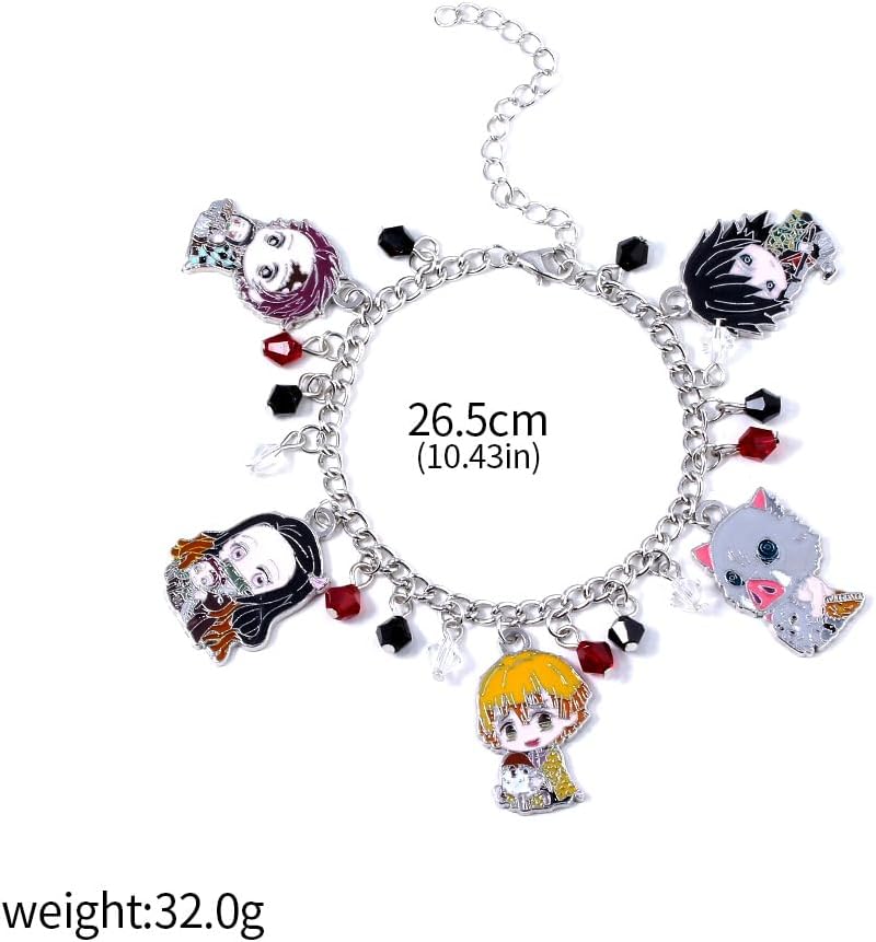 SONGCHANGJEWELRY Anime Chibi Charm Bracelet - Features Zenitsu Nezuko Tanjiro & More - Anime Fan Gift for Cosplay or Daily Wear