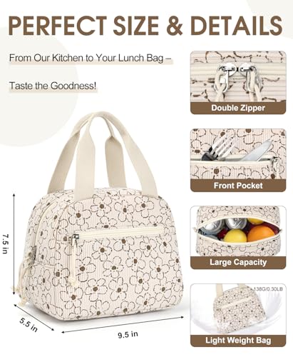 MIAOJIE Lunch Bag for Women, Corduroy Small Insulated Lunch Box — view 2