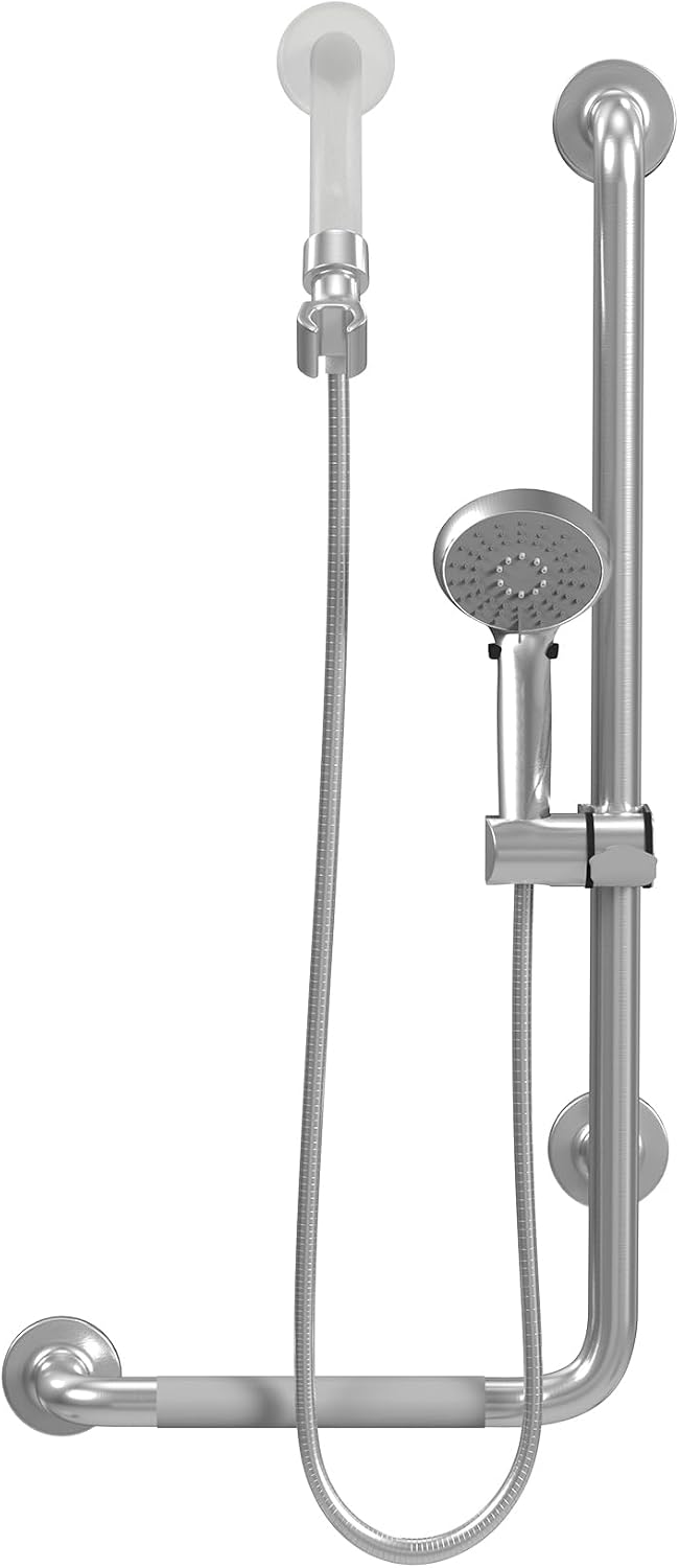 PULSE ShowerSpas 4001R-SSB ErgoSlideBar with Hand Shower, ADA Compliant, Right-Hand Grip, Brushed Stainless Steel