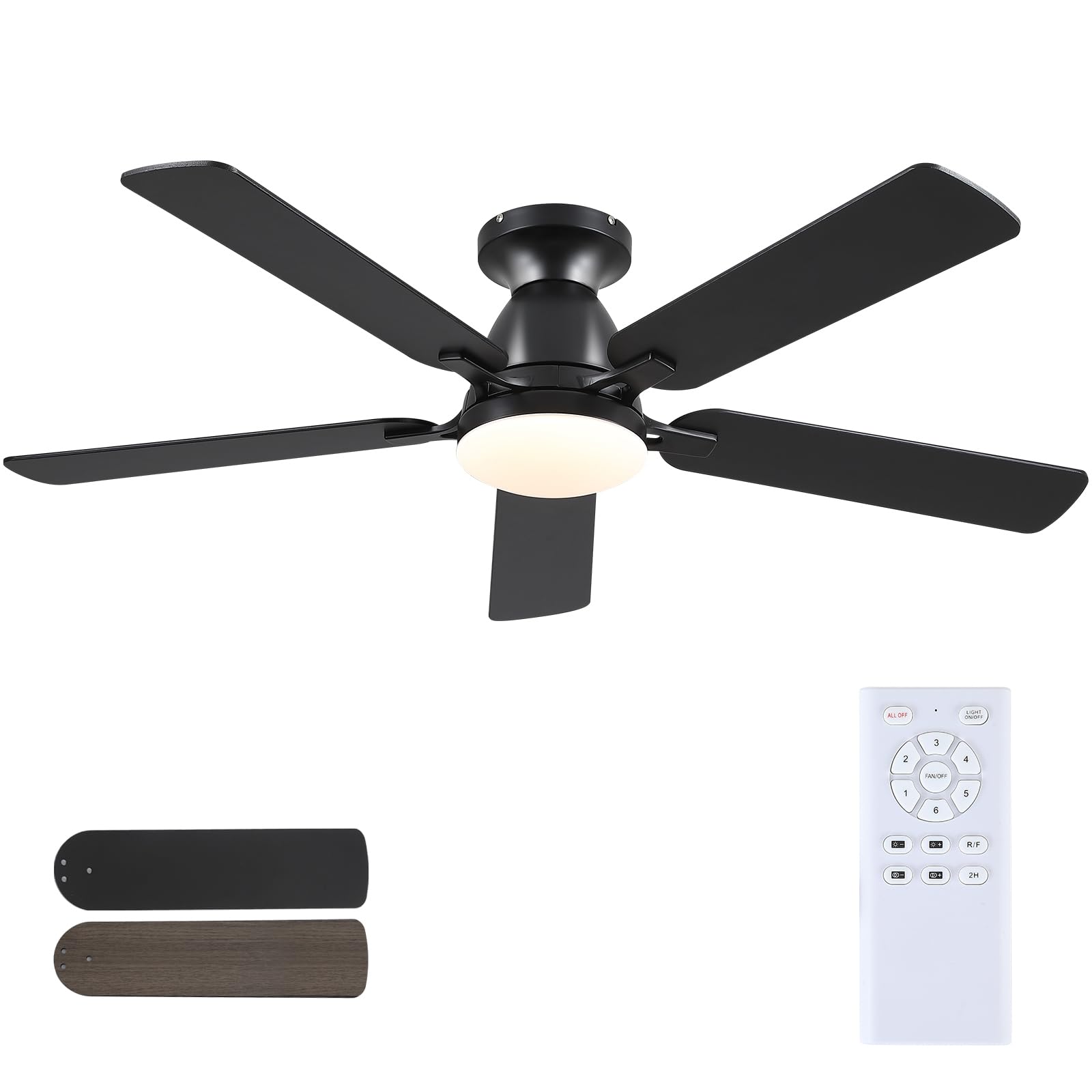 Photo 1 of Mpayel 52 Inch Ceiling Fans with Lights and Remote, Black Ceiling Fan with Light Flush Mount, Low Noise, Reversible, Dimmable, Modern Low Profile Ceiling Fan with Light for Bedroom Indoor Outdoor