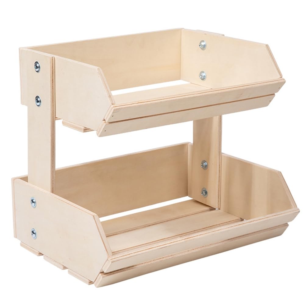 CTRLZS 2-Tier Wooden Fruit Basket,Multipurpose Kitchen Storage for Vegetables, Bread, Style Food Container White