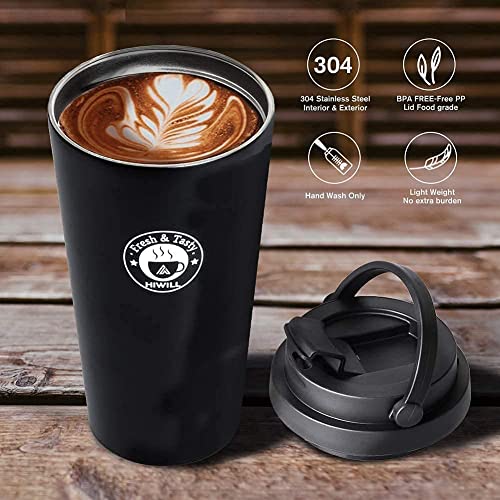 Image of STARFLYER 500ml Tumbler with Handle, Lid, Stainless Steel Vacuum Insulated Water Bottle Adventure Travel Mug Quencher for Iced Coffee, Hot and Cold Tea, Beverage- (Black Handle)
