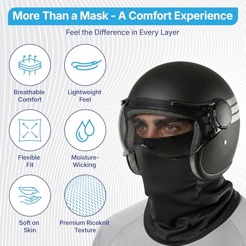 Image of Kingsway Balaclava Face Mask for Bikers - UPF 50+ UV & Dust Protection | Full Face Mask for Men & Women | Premium Riceknit Helmet Liner