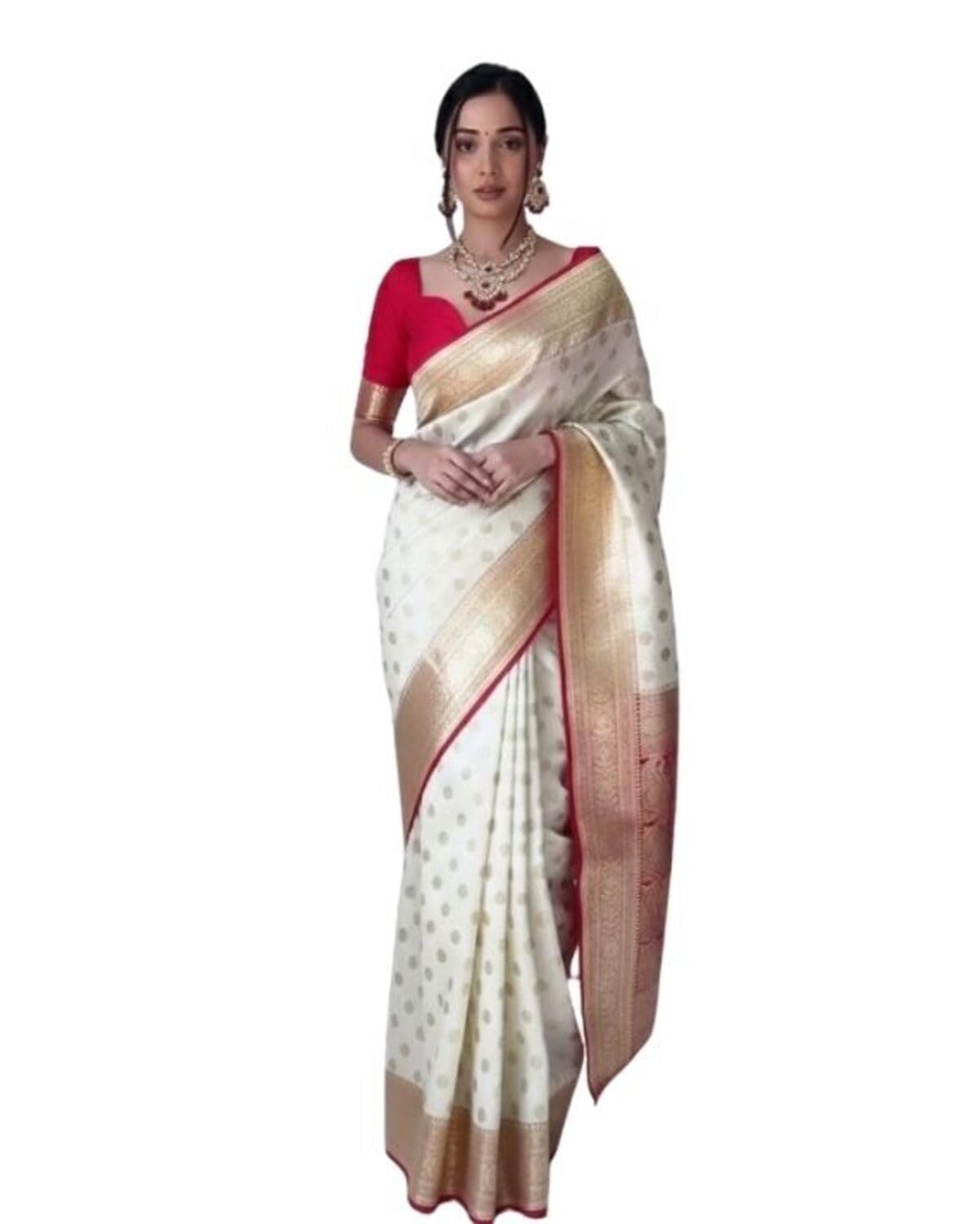kivera Silk Blend Banarasi Style Ready-to-Wear Saree for Women | Pre-Stitched 1 Minute Saree with Zari Woven Border | Includes Unstitched Blouse Piece-picture-43