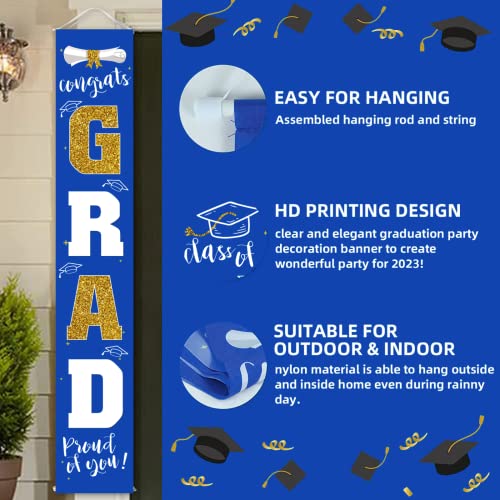 Image of Graduation Decorations 2026 Banner Porch Sign Blue Gold for Class of 2026 Graduates Party Supplies