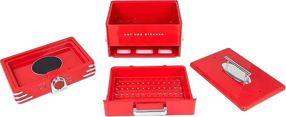 Nostalgia Extra Large Diner-Style Steamer 20 Hot Dogs and 6 Bun Capacity, Perfect for Breakfast Sausages, Brats, Vegetables, Fish