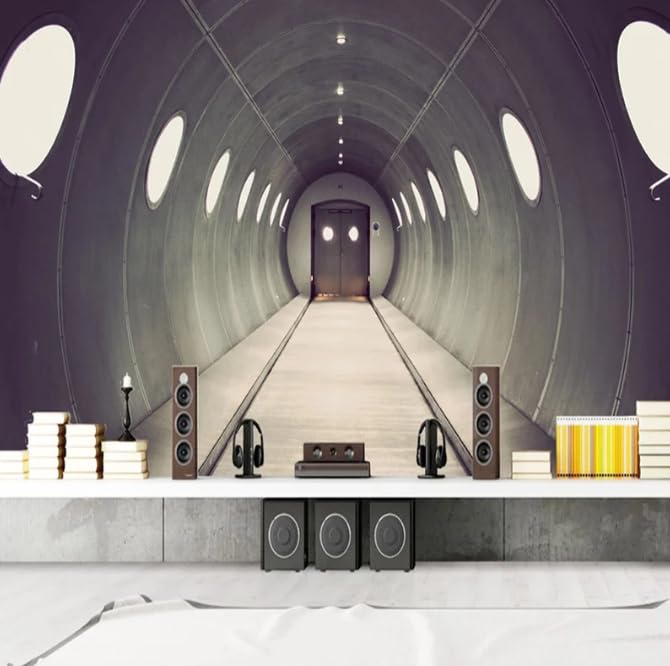 Fresque murale tunnel spatial 3D pour moderniser un mur de canape ou un restaurant