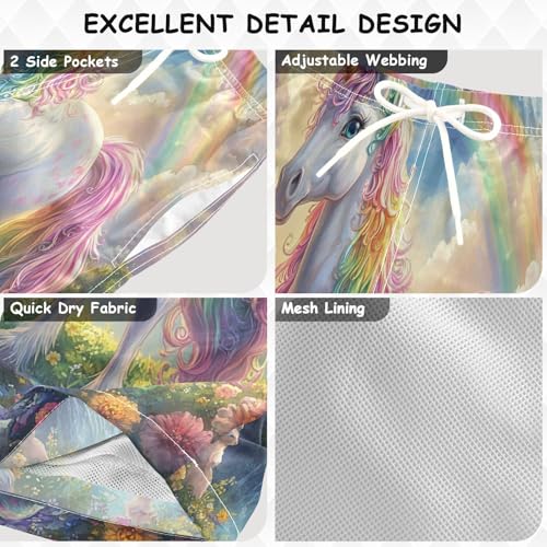 Pigsaly Boys' Swim Board Shorts Unicorn Rainbow Water Boy's Swim Trunks Kids Swimwear M3