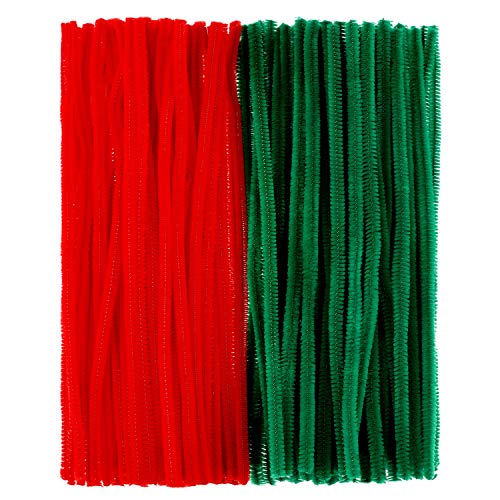 300 Pieces Pipe Cleaners Art Crafts Chenille Stems for DIY Craft Projects Decoration Supplies, 6 mm x 12 Inch (Red and Green)