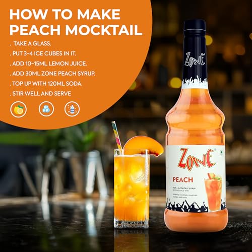 Image of Zone Peach Flavoured Syrup 1000ml - Juicy Peach Flavoured syrup for Mocktails, Iced Teas, Coolers, Smoothies & Summer Drinks |1 Litre - More Servings, Perfect For Cafe Restaurants & Professional Use