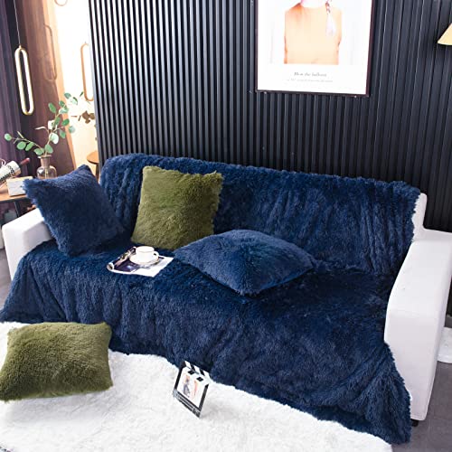 YUSOKI Faux Fur King Blanket(Navy Blue,90" x 104"),Whithout Pillows,Winter Lightweight Plush Fuzzy Soft Cozy Microfiber Comfy Bed Blanket for Women Kids Girls Couch Sofa Washable