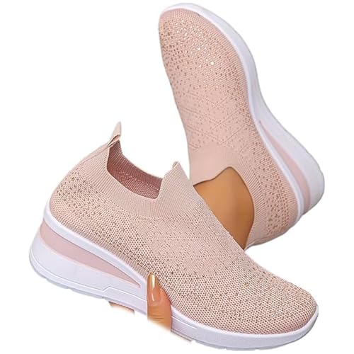Baskets compensées respirantes avec strass pailletés pour femme - Sans lacets - Chaussures à enfiler, rose, 40 EU