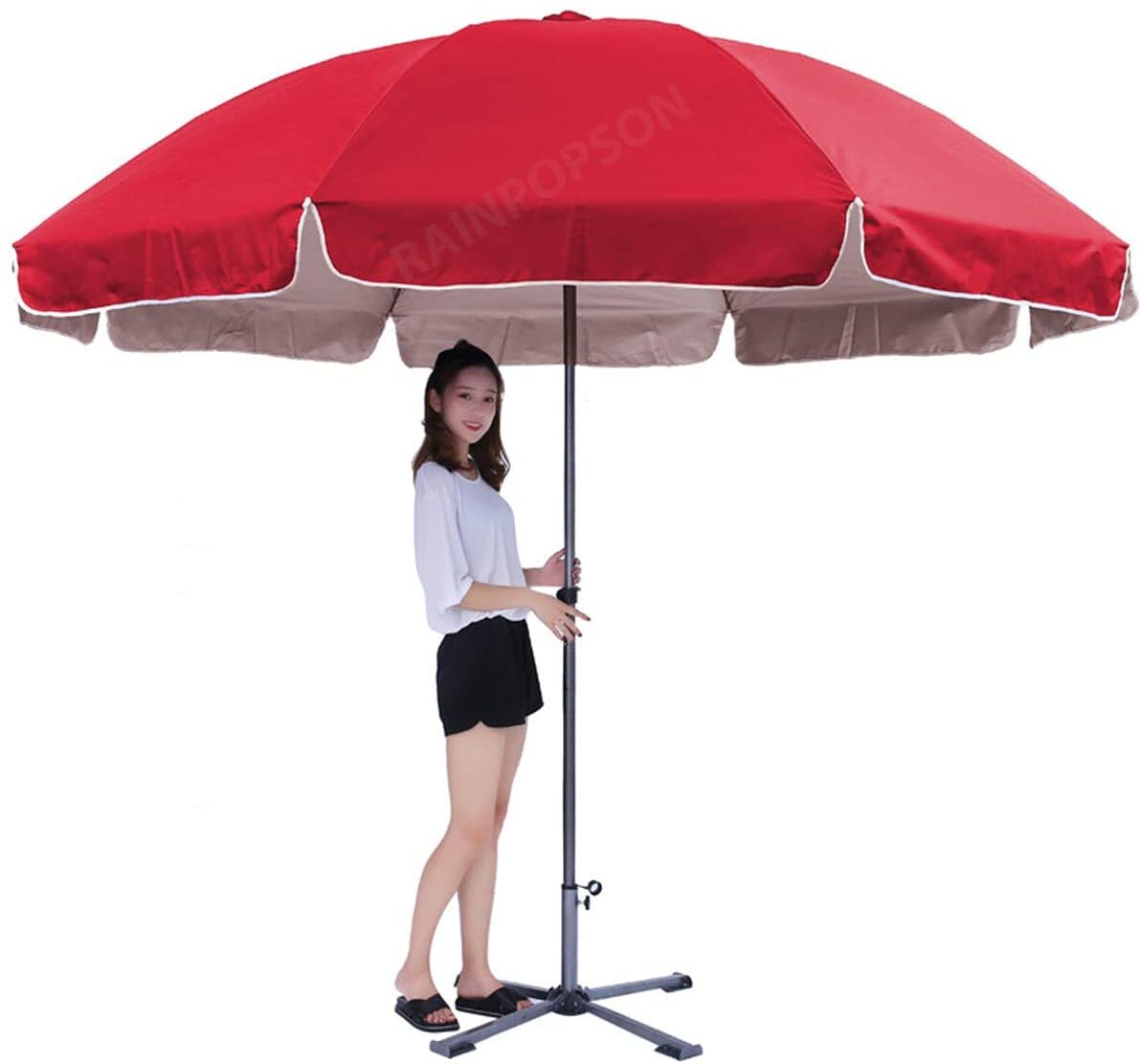 RAINPOPSON Outdoor Garden Umbrella With Stand Big Size Patio Garden Umbrella (Red) 8Ft