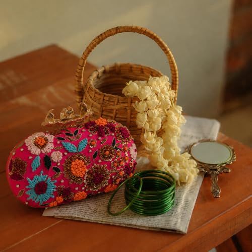 Image of THE TAN CLAN Flora Resham Hand Embroidered Clutches Purse Luxury Evening HandBags for Women