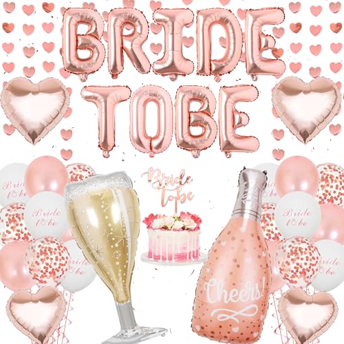 Bride to Be Deko - 39 Stück Roségold Deko Junggesellenabschied Frauen Set mit Bride To Be Folienballons Konfetti Luftballons, Tortendeko, Bachelorette Party Accessories für Polterabend und Braut to Be
