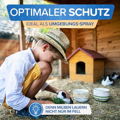 Milbenspray Meerschweinchen, Kaninchen & Kleintiere wie Hamster oder Wellensittich 500ml - Effektiver Schutz vor Milben und Parasiten, Anti Milben-Spray speziell für Kleintiere & Vögel