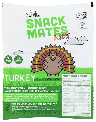 The New Primal Snack Mates Kids Turkey Stick, High Protein, Low Sugar, 2.5 Ounces (Pack Of 8)