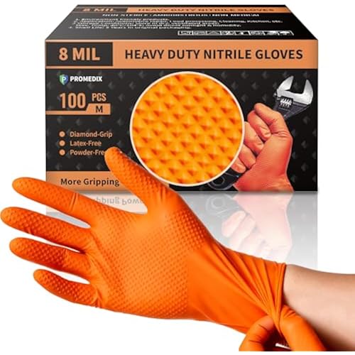 PROMEDIX P Heavy Duty Nitrile Gloves with Diamond Texture 8 Mil Latex Free Powder Free Industrial Disposable Glove