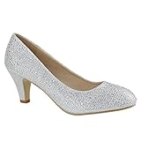 amazon abendschuhe silber  Klassische Damen Pumps Stilettos Abend Leder-Optik Glitzer Metallic Lack Schleifen Tanz Braut Schuhe 136149 Silber Strass 40 Flandell