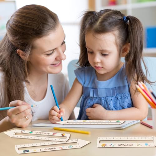 Lesehilfe Lesezeichen Kinder 1 Klasse, 4 Stück Personalisiertes Lineal zur Einschulung, 19cm Lesezeichen Holz Lineal, Lesehilfe und Lineal, Geschenke für Mädchen und Jungen zum Schulanfang