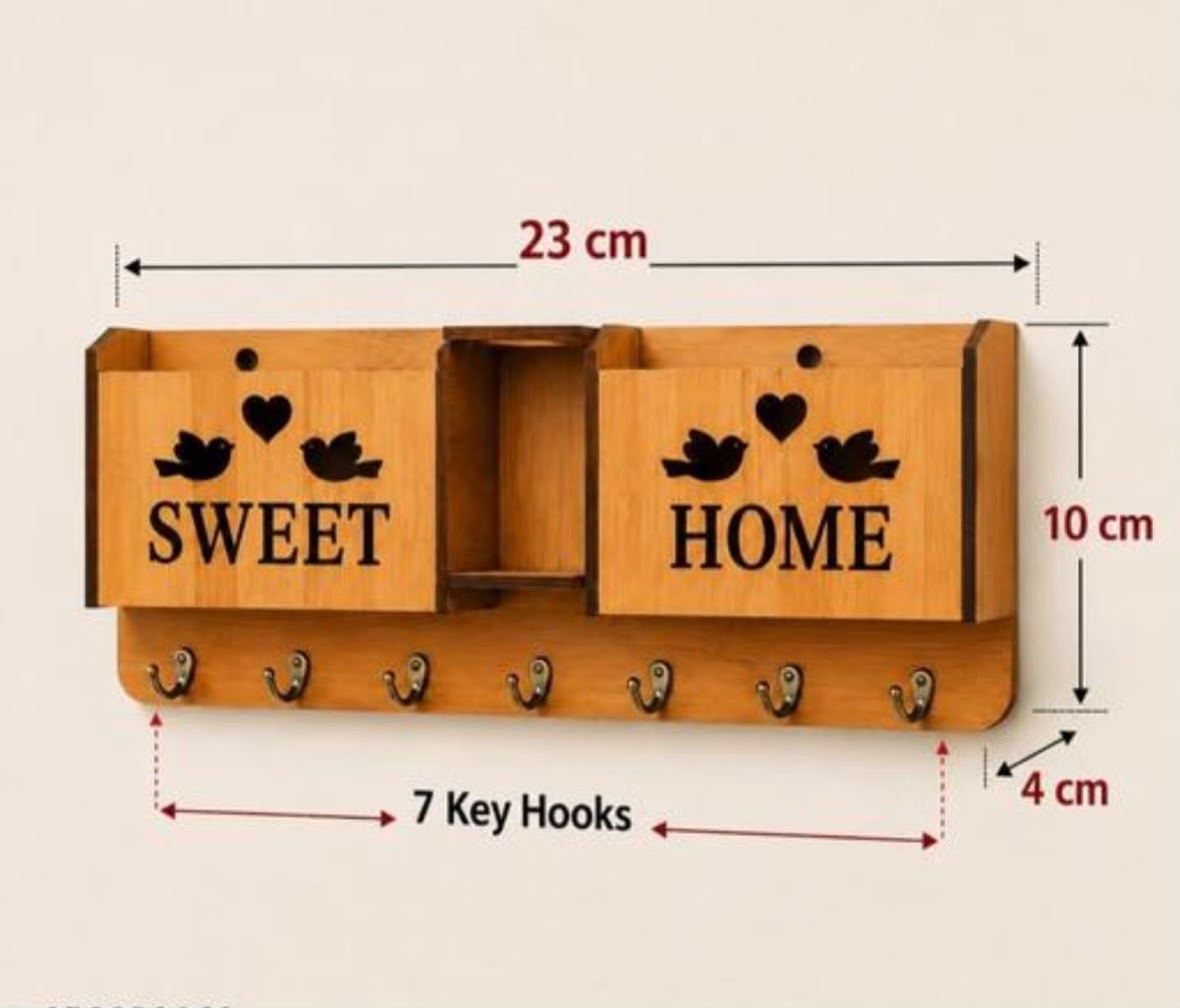 Wood Key Holder with 8 Hooks - Brown -3