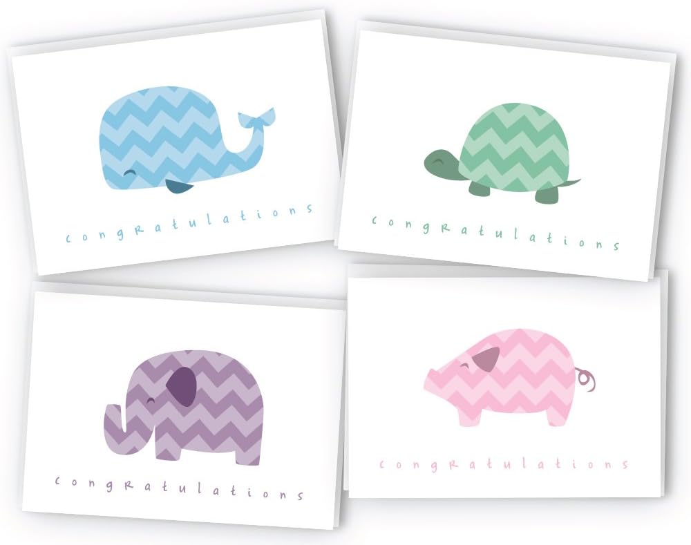 Chevron Animals Baby Congratulations Cards - 24 Cards & Envelopes