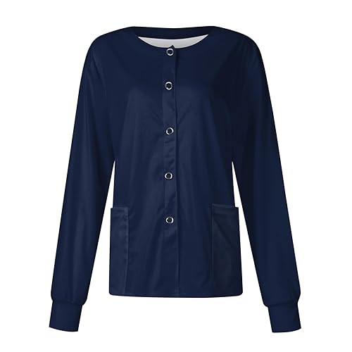 Scrub Jackets for Woman Long Sleeve Snap Front Solid Color