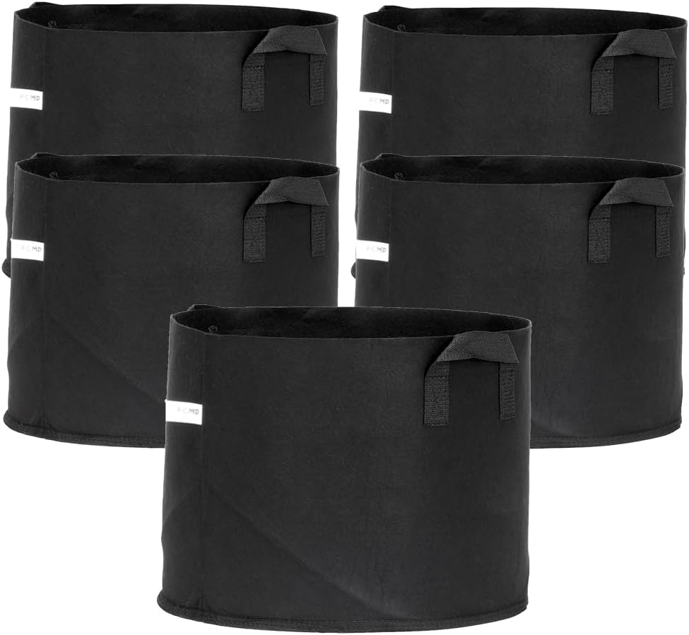 FCMP Outdoor 10-Gallon Modern Lightweight Non-Woven Insulating Fabric Breathable Grow Bags for Indoor or Outdoor Gardening, Black (5 Pack)