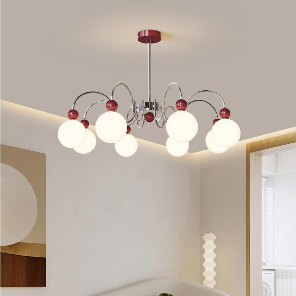 Lustre moderne d'exception en métal rouge et verre suspension de créateur