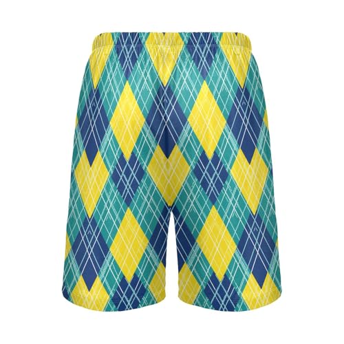 Blue Yellow Plaid Mens Pajama Shorts Lounge Pajamas for Men Sleep PJ Shorts Sleepwear, S3