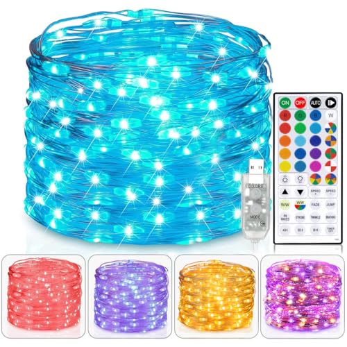 Fairy Lights USB Plug in 33ft 100LEDs with Remote, Warm White 16 Color Changing Light Twinkle Firefly String Lights for Bedroom Party Wedding Christmas Tapestry, Multicolor Colors