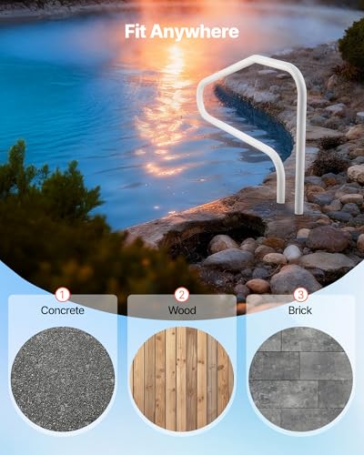 Image of VEVOR Pool Rail, 48 x 32 inch Pool Handrail, 220 lbs Load Capacity Heavy Duty Stainless Steel Swimming Handrail, Seamless Welding, Recessed or Base Mount, for Poolside, Water Parks, Spa Centers