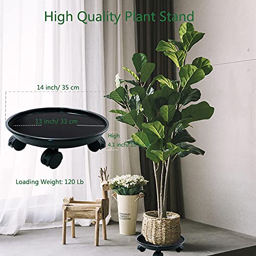 14" Black Plant Caddy, Plant Stand On Wheels, Large Flower Pot Mover, Round Plant Saucer Mover Gardens Planter Trolley Rolling Tray Plant Caddies (2Pcs) #TOP6