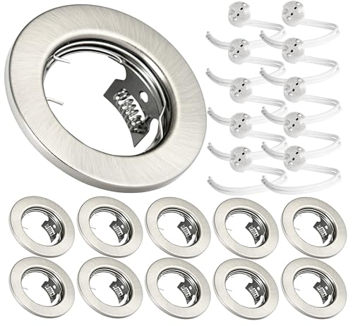 JungesLicht 10er Set Einbaustrahler mit 12Volt GU5.3 MR16 Keramikfassung, Außendurchmesser 80mm, Bohrdurchmesser 55mm - 68mm passend, Deckenstrahler, Einbauleuchte, Deckenspots, ohne Leuchtmittel