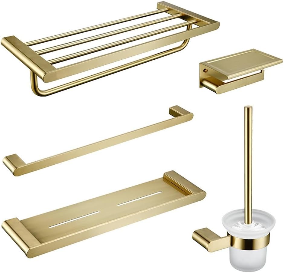 Gold Brass Stainless Steel Towel and Rack, Bathroom Storage